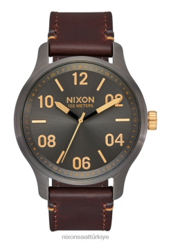 Nixon devriye deri 22VFD104 kol saati tunç/altın
