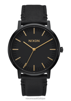 Nixon kapıcı deri 22VFD60 kol saati tamamı siyah/altın