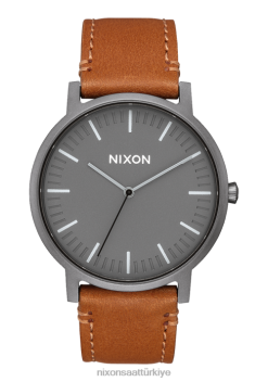 Nixon kapıcı deri 22VFD62 kol saati tunç/kömür/taupe