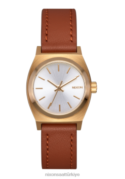 Nixon küçük zaman veznedar deri 22VFD263 kol saati açık altın/beyaz güneş ışını
